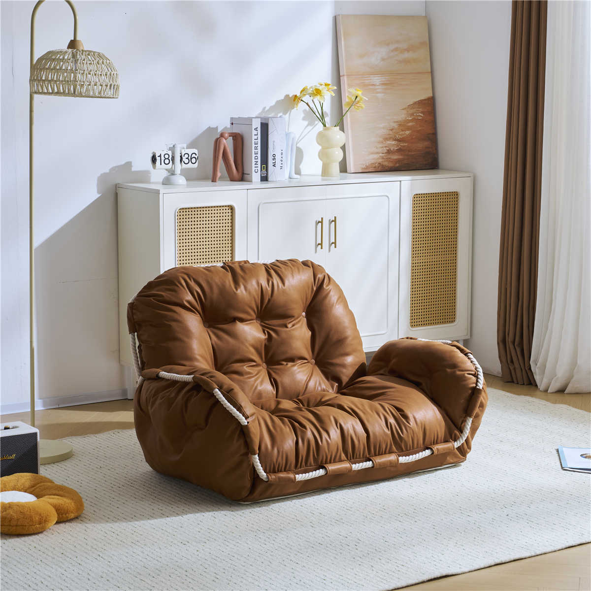 【日本国内出荷-3日で配達】 韓国版 ファッションソファ 1人掛け ローソファー リクライニング コンパクト肘付き クッシ ョン 背もたれ6段階調整 肘掛け3段階調整　フロアソファ完成品DJYC56