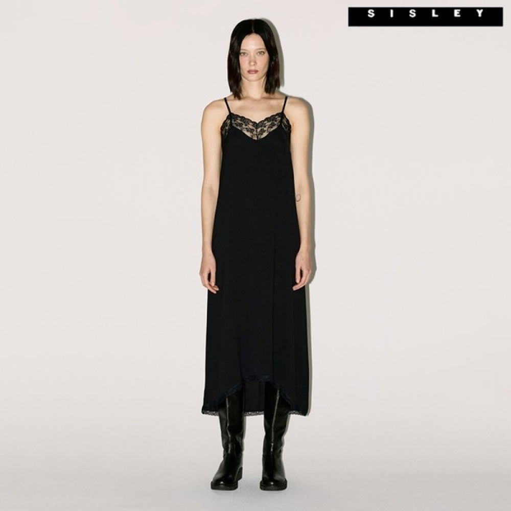 (シスレー) シスレーレースパッチノースリーブワンピース 2F_46CVLV02K_BK