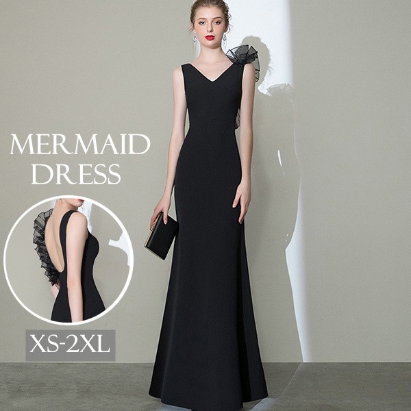 ロングドレス 演奏会 黒 マーメイドライン パーティードレス ロング丈 演奏会用 ピアノ発表会 舞台衣装 ステージドレス セレモニー フォーマルドレス ノースリーブ オールシーズン 大きいサイズ Vネ