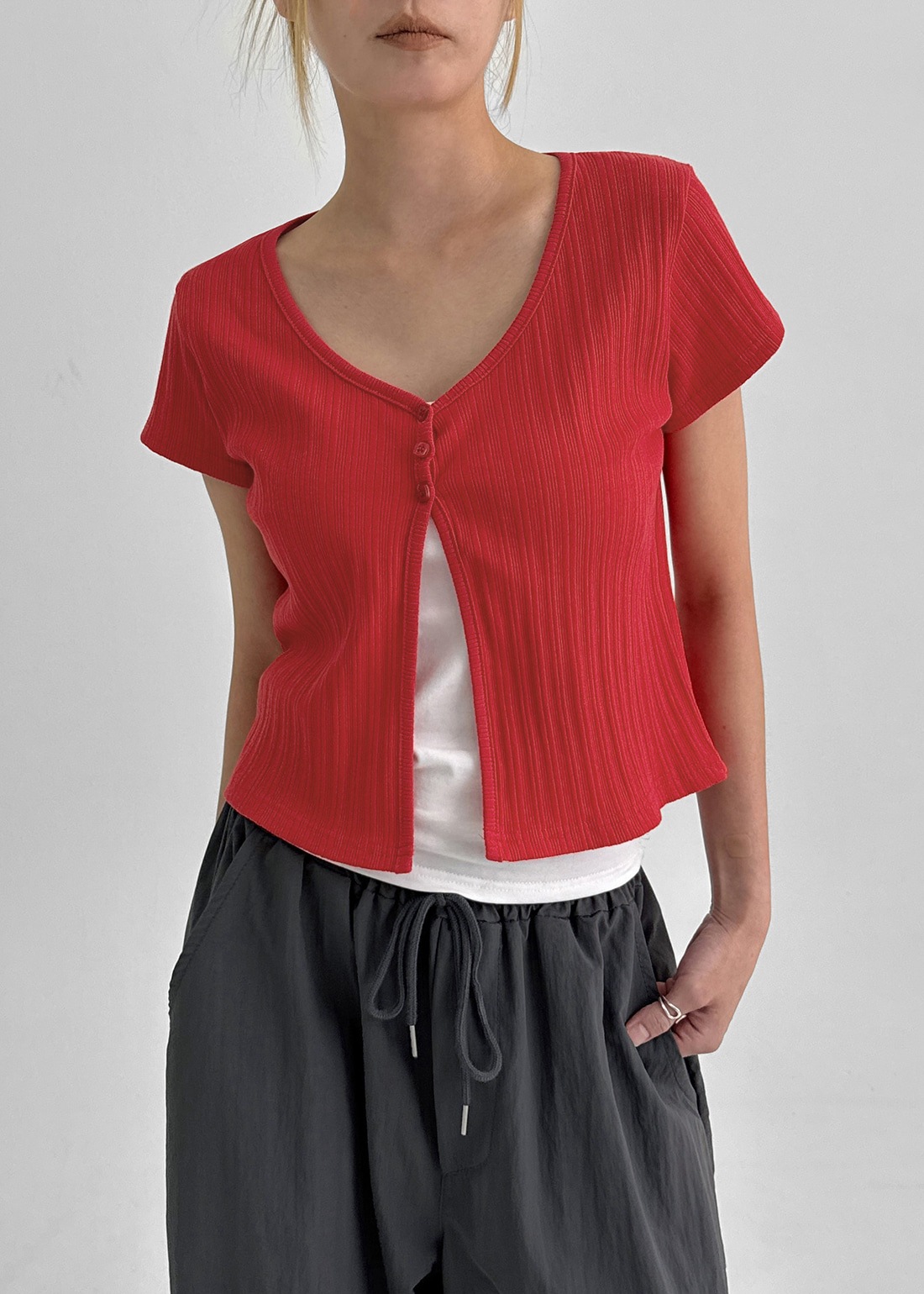 エルトンゴルジボタンスリット半袖カーディガン