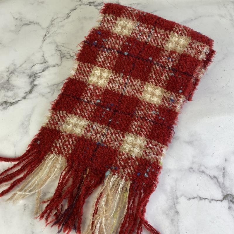 【最終処分SALE】Burberry バーバリーチェック ウール マフラー レッド K-6166