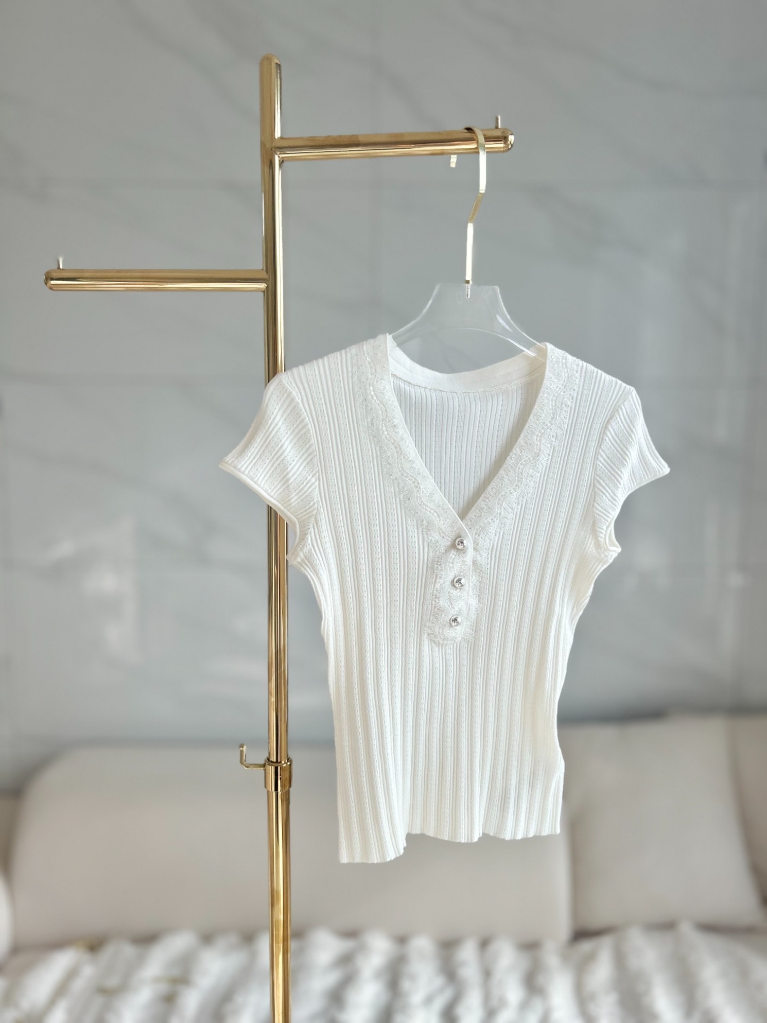 [リネン/シルク]シークイーンレーススリムニットトップ