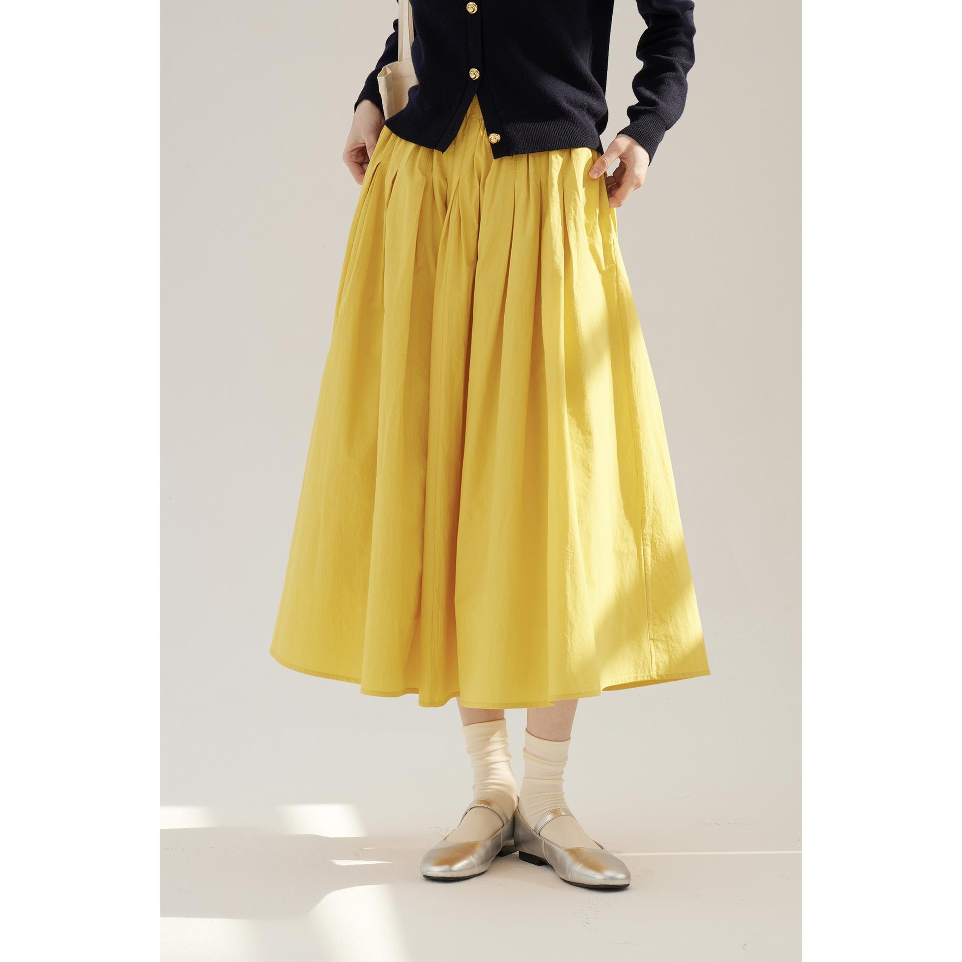 keep warm gifts for women Sullenger 秋の明るい黄色の新疆長繊維綿弾性プリーツ大きな裾のアンブレラ スカート
