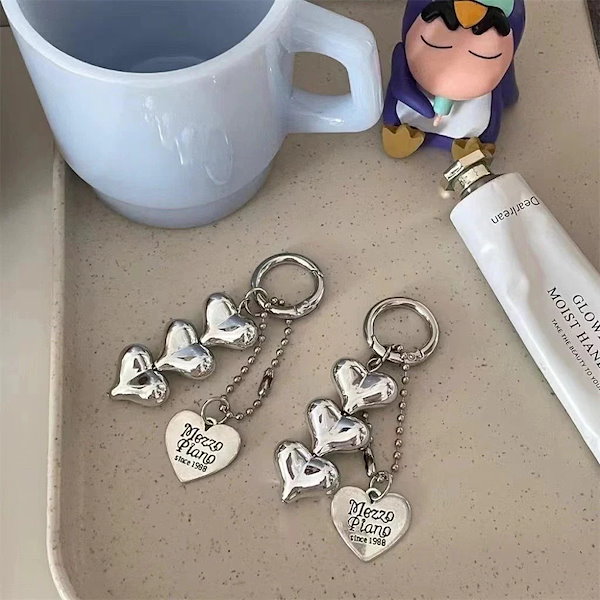 Qoo10] キーホルダー 韓国 シルバーハートビーズ