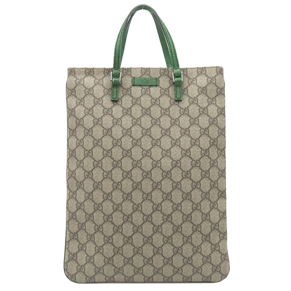 グッチ トートバッグ GGスプリーム GGスプリームキャンバス レザー エボニー×グリーン シルバー金具 茶 緑 ハンドバッグ 117551【中古】