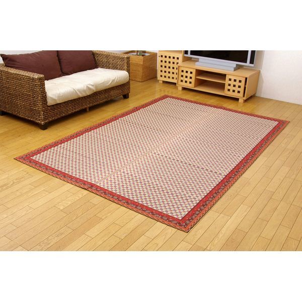 純国産/日本製 イ草花ござカーペット 『かれん』 ローズ 江戸間6畳（約261x352cm）
