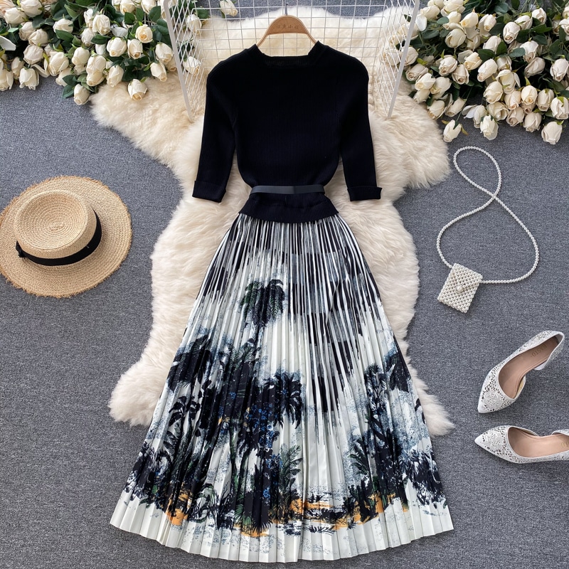 ワンピース ドレス Aライン 7分丈 半袖 ブラック 黒 ブルー 青 レディース ミモレ丈 ミドル丈 5,096円