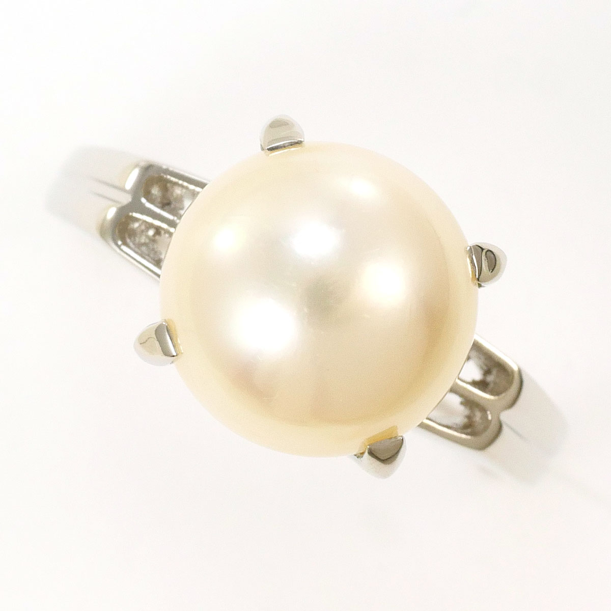 PT900 プラチナ リング・指輪 7号 パール（真珠） 総重量約5.2g 中古
