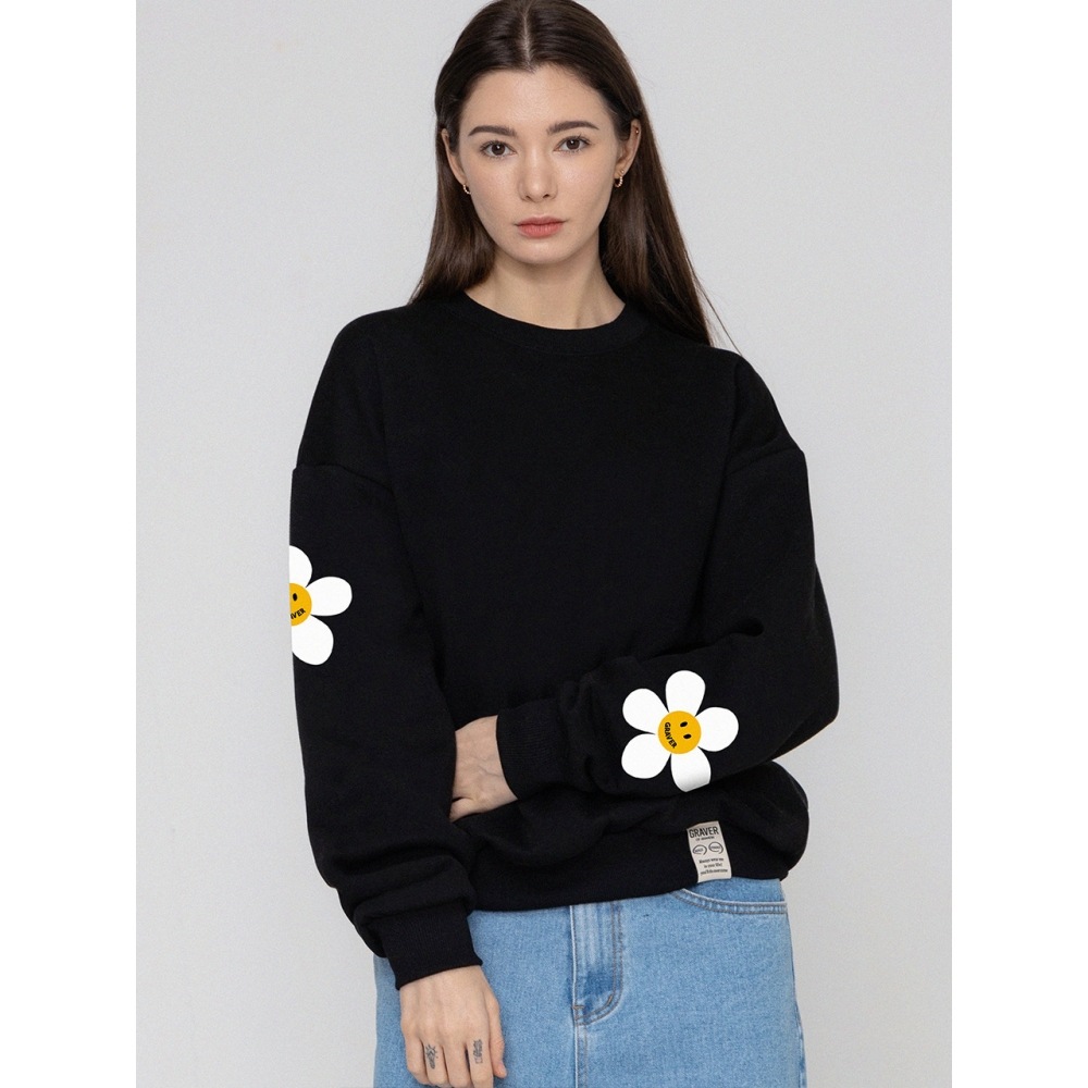 GRAVER マルチフラワードットスマイルスウェットシャツブラック