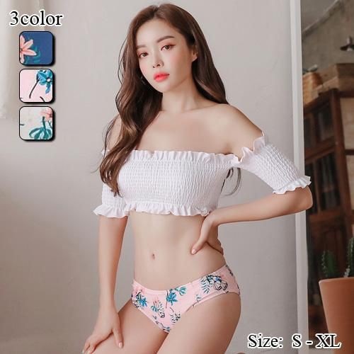 【グラシア】 水着 オフショルダー レディース ビーチウェア スイムウェア 流行 海 プール オフショル 細見え シャーリング シルエット デコルテ フリル 大人 肌見せ フィット感 魅せる ネイビー