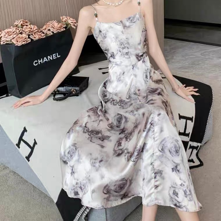 ワンピース 韓国 オルチャン 花柄 フラワー ドレス ワンピ 膝丈 ミモレ丈 ミモレ 袖あり ノースリーブ スリム タイト 細身 ストレート きれい きれいめ シンプル 大人 上品 おしゃれ お洒落