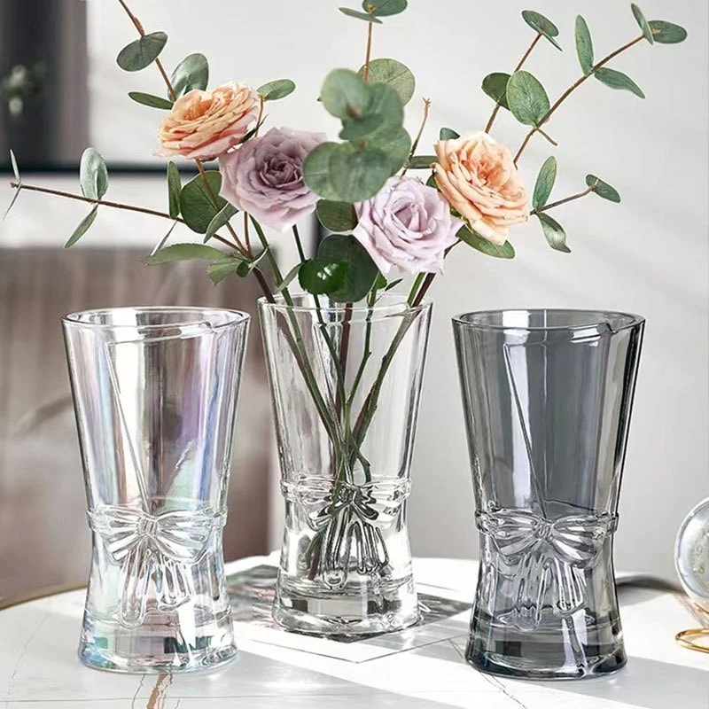 【20点セット】【送料無料】縦紋束腰ガラス花瓶アイデアヨーロッパ式透明水養生け花器リビングルームインテリア