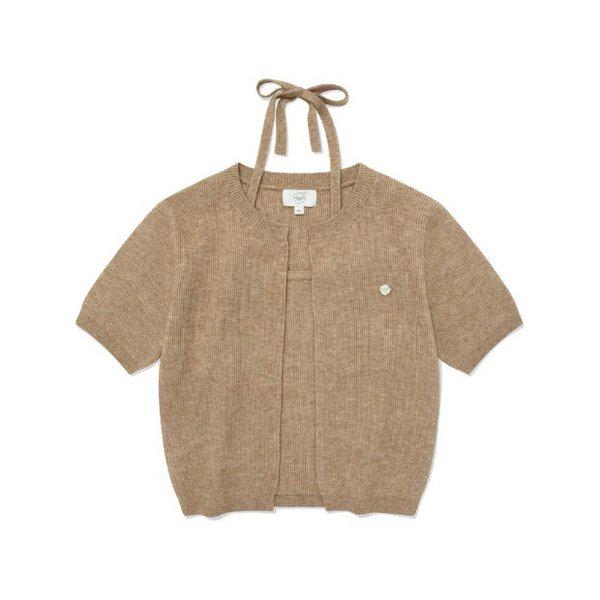 M 長袖Tシャツ CQK CO2403KT77-BE ウーマン ホルターネック クロップ ハーフ ニット ベージュ