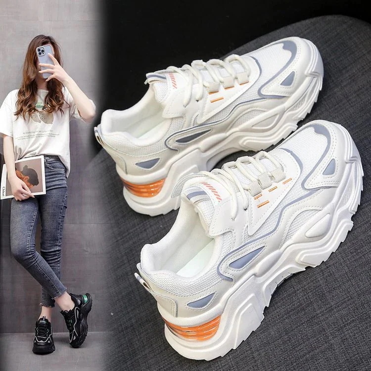 韓国 あみめん アウトドア 厚底靴 スニーカー 松糕靴 カジュアル 走れる 痛くない 通気性 快適 学生