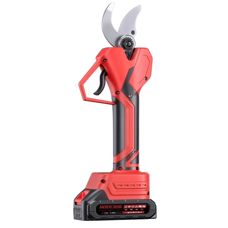40mm大口径電動剪定ばさみ高級SK5ブレードコードレス充電式バッテリー1.8インチ枝切り用オーチャード＆建設用 - 赤/黒プロ仕様電動駆動