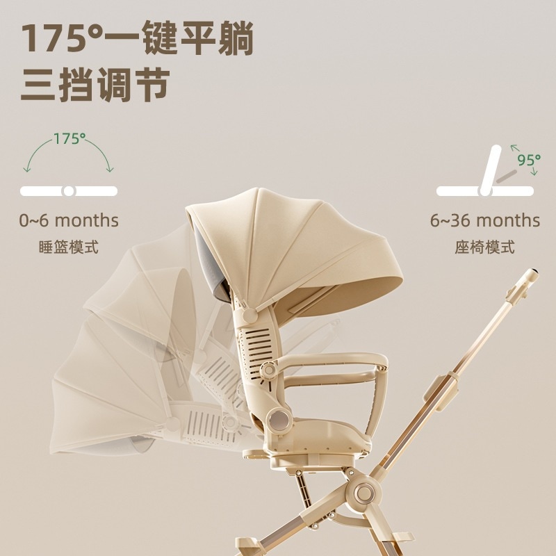 ベビーカーは座って寝転べる超軽量ハイビューベビーカー双方向ワンボタン折りたたみベビーカー