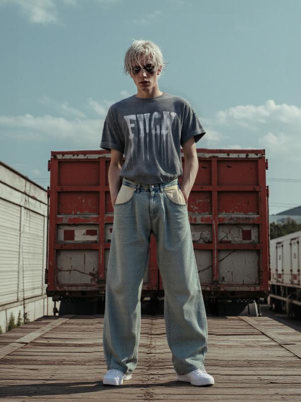 サイドタックパネルデニムパンツ