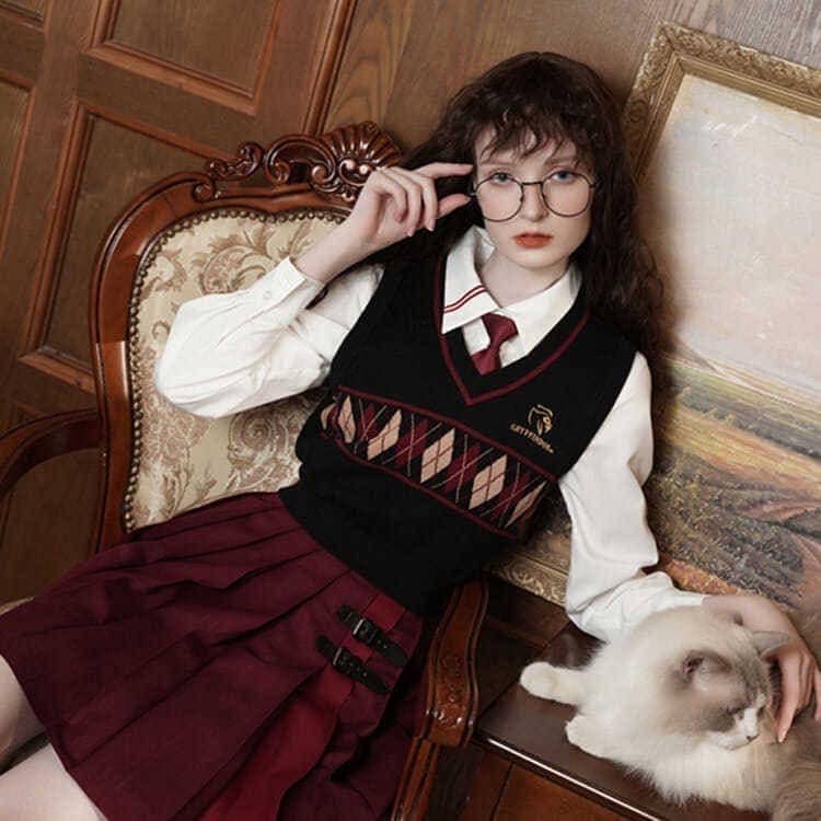【20点セット】【急速出荷】韓国 ハリーポッター ジョイント 制服 カレッジ アメリカン ダイヤモンド ニット ベスト 学生 セーター トップス レディース スーツ 涼しく楽ちんセットアップ14781