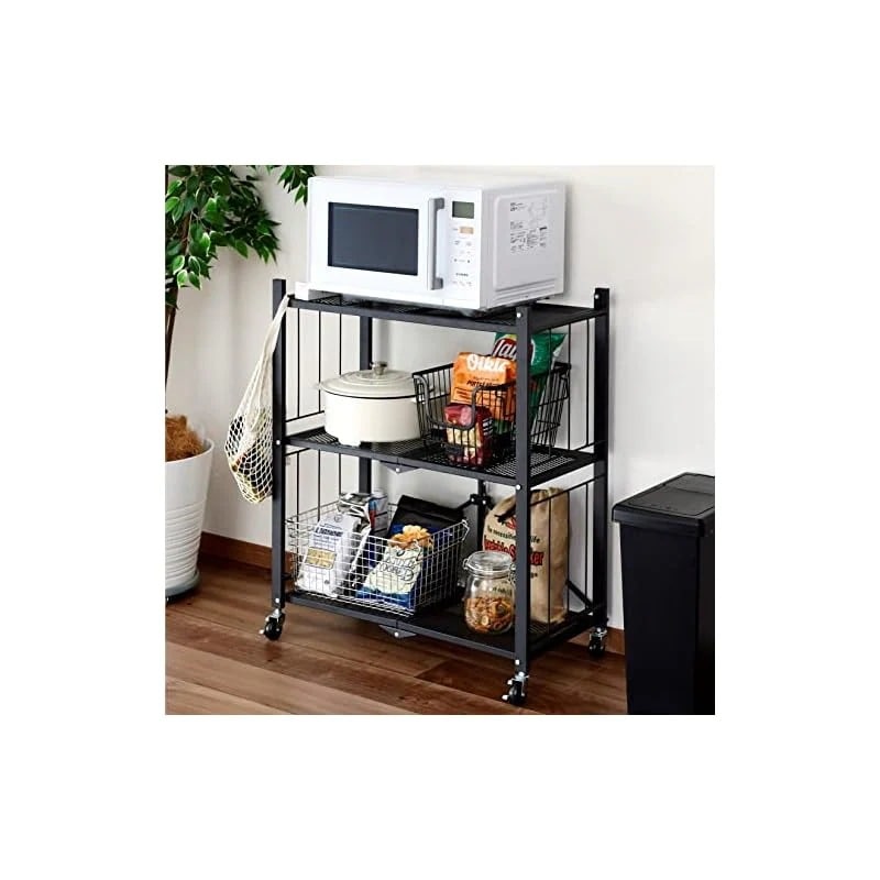 ラック (折りたたみ) すぐに使える (本体完成品/キャスターを付けるだけ) 全体耐荷重45 3段 幅71.5奥行37高さ86 棚 シェルフ ブラック LIS-3(BK)