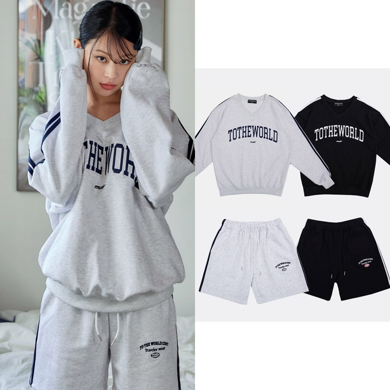 [SET] テープ マンツーマンTシャツ ハーフパンツ セットアップ/韓国人気ファッション韓国人気商品女性衣類韓国トレンド韓国人気ブランド韓国ファッションスタイル