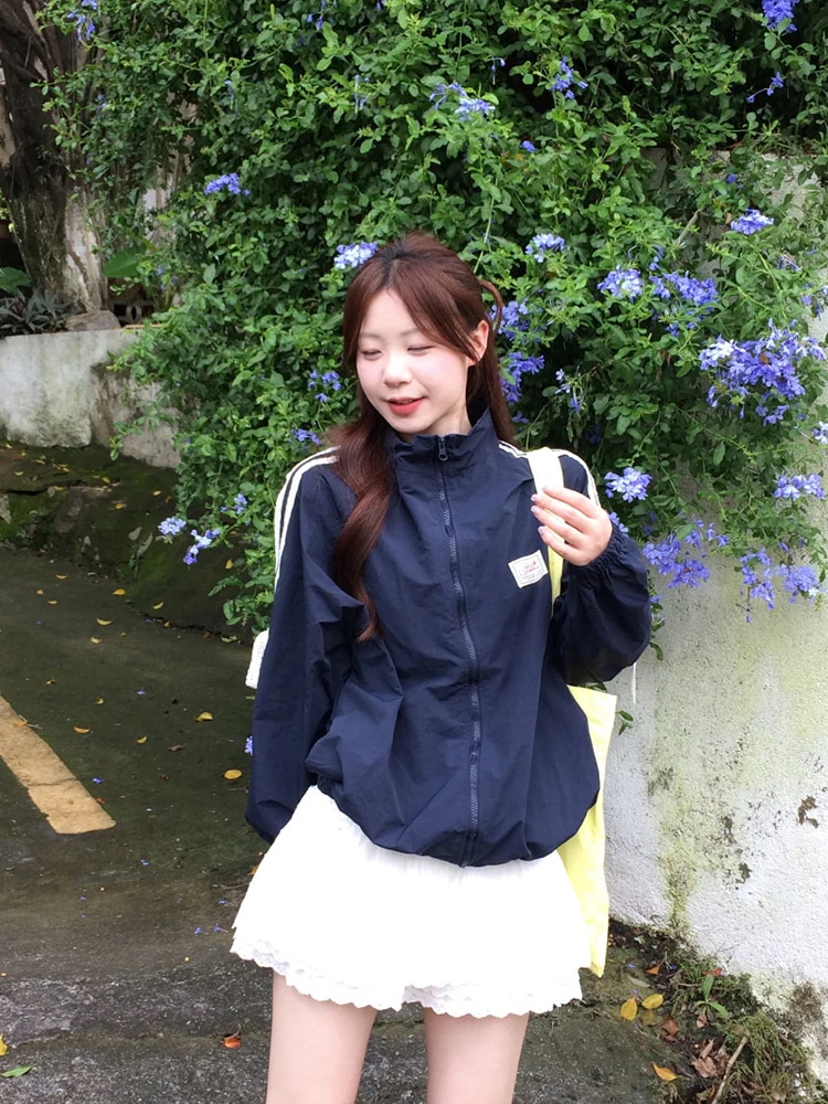 2025秋冬 韓国風 ハイネックスタンドネックアウター かわいい ブルゾンお出かけ黑長袖ジップセクシーシルエットトップスサイドカジュアルファッション系ベースボールサイズフル羽織りトラック レディース