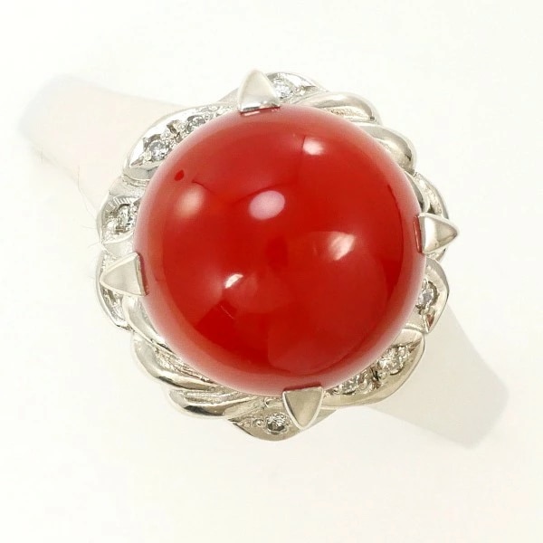 PT900 プラチナ リング 指輪 18号 サンゴ ダイヤ 0.03 ジュエリー 中古