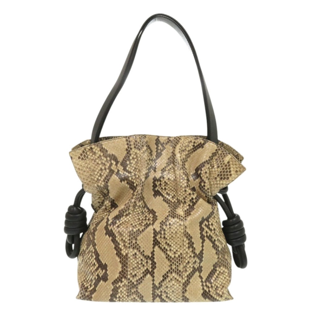美品 フラメンコ ハンドバッグ パイソン/レザー ベージュ 1028【中古】 レディース