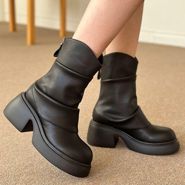 女性用牛革ショートブーツ 秋のショートブーツ 7cm_P404997427