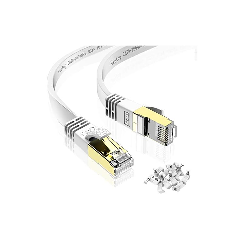 30m Veetop LANケーブル フラット CAT8 二重シールド 企業用 工業用 防水 屋外 難燃性 耐候性 有線らんけーぶる 鍍金コネクタ RJ45 爪折れ防止 超高速 40Gbps 2000