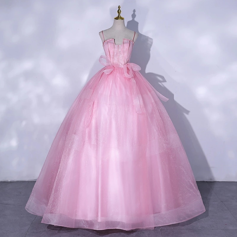 カラードレス 花嫁 卒業式 吊りスカート 演奏会用ドレス 発表会 フォーマルドレス エレガント ロングドレス 編み上げタイプ イブニングドレス ノースリーブ 前撮りドレス パーティードレス プリンセス