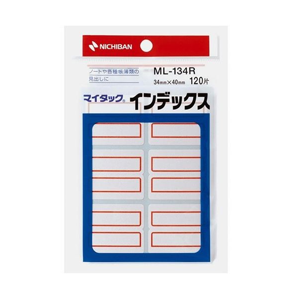 (まとめ) ニチバン マイタック インデックス紙ラベル 特大 40×34mm 赤枠 ML-134R 1セット(1200片：120片×10パック) (×3セット)
