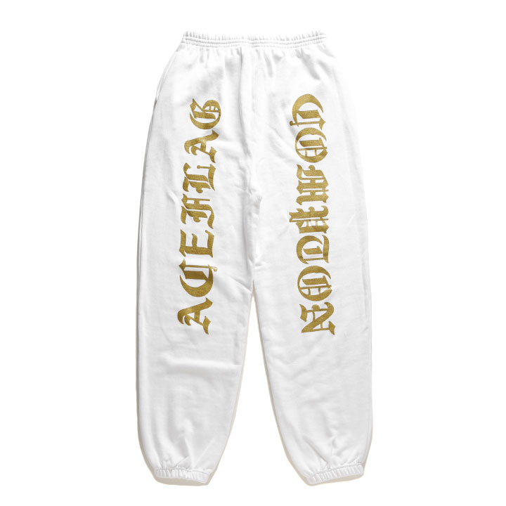 ACEFLAG スウェットパンツ 裏パイル メンズ 春夏秋冬用 白 大きいサイズ エースフラッグ スウェット ロングパンツ 総柄 金 ゴールド プリント 英語