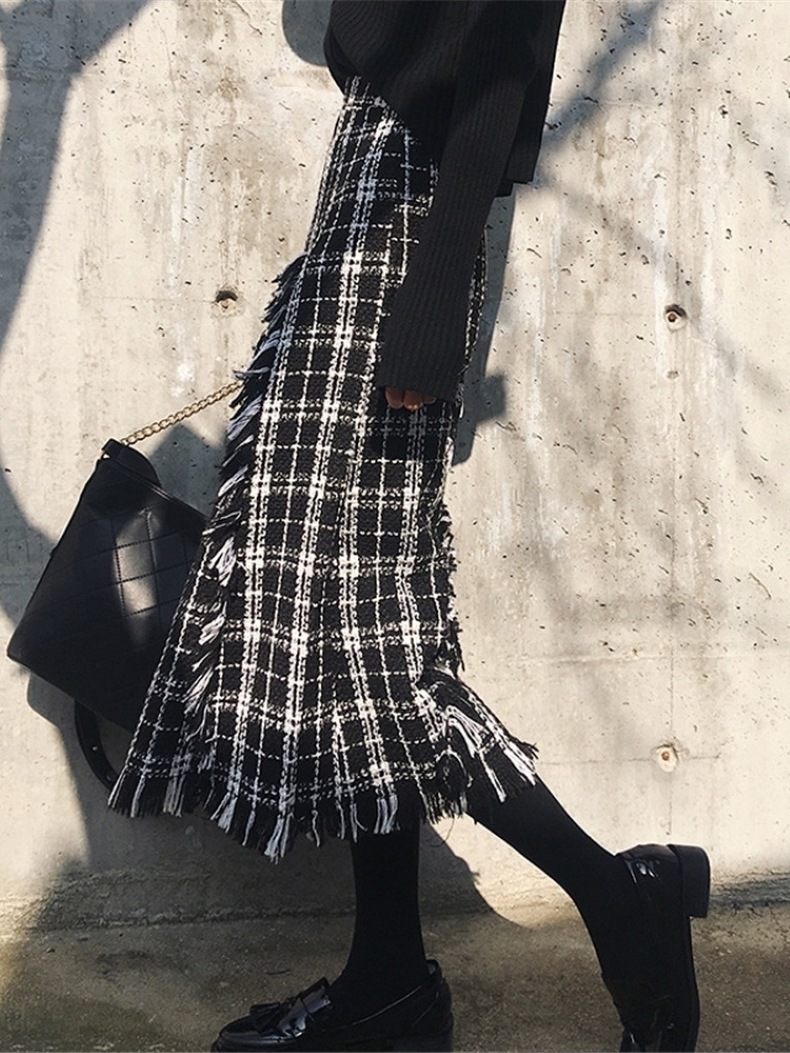 スカート ロング ミモレ丈 Aライン チェック ツイード チェックスカート フレアスカート 大人 上品 おしゃれ チェック柄 春 秋 冬 レディース デート お出かけ 休日 旅行 普段使い 韓国