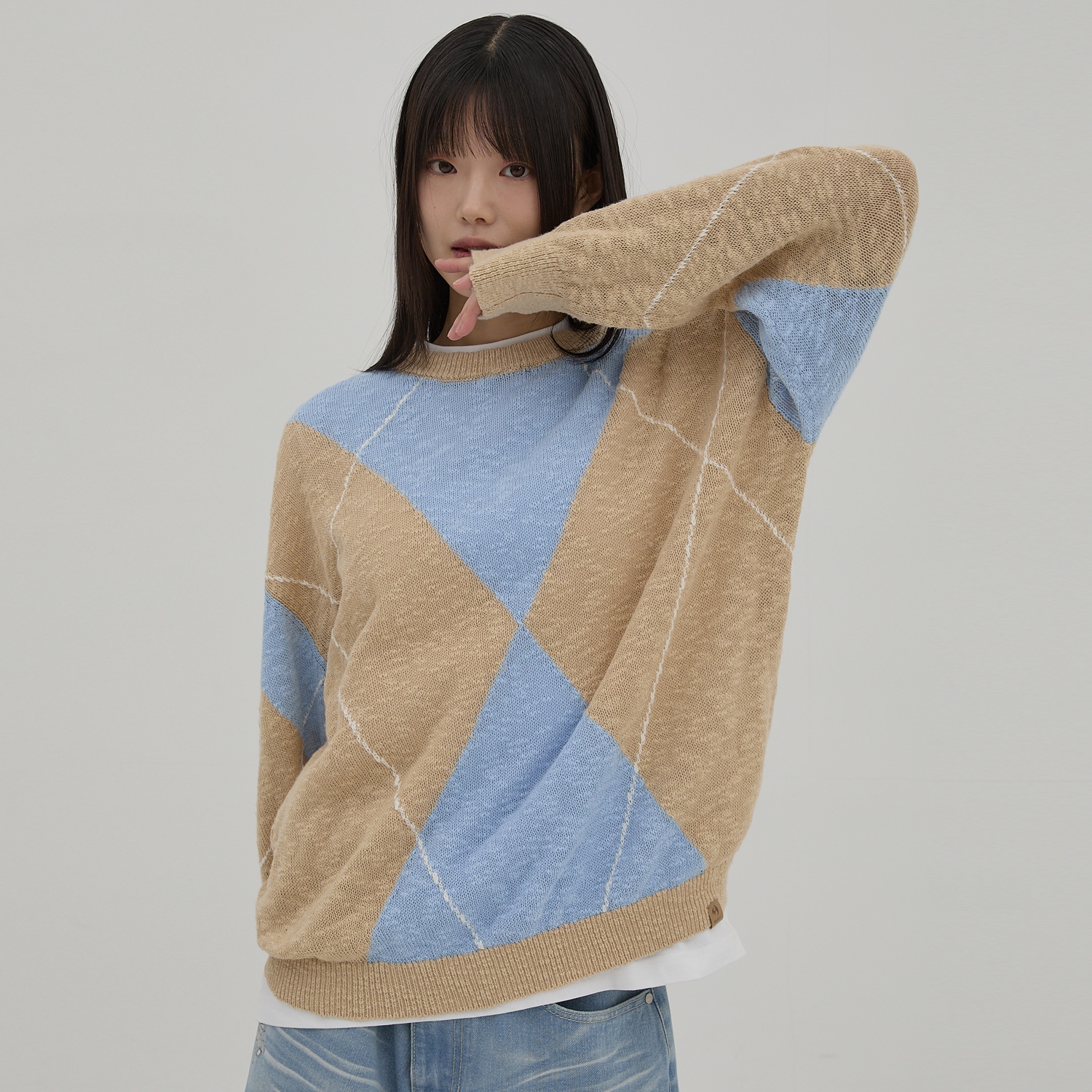 Big Argyle Boucle Knit SKYBLUE