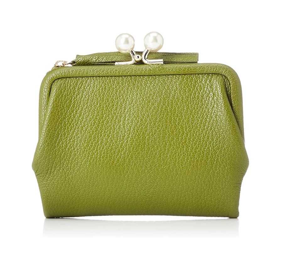 財布 ミニ財布 レディース がま口 二つ折り オリーブ 本革 08-06-03160 二つ折り財布 おしゃれ アクリル玉 札入れ 小銭入れ さいふ カードポケット OL