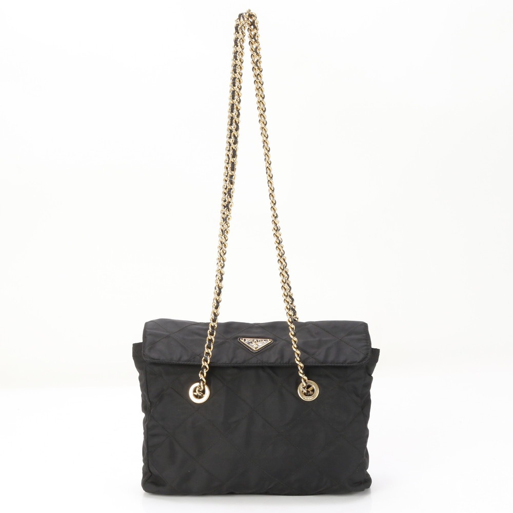 テスート ナイロン ステッチ ダブル チェーン トライアングルロゴ ショルダーバッグ 肩掛け トート ハンド レディース MME BD21-9 中古