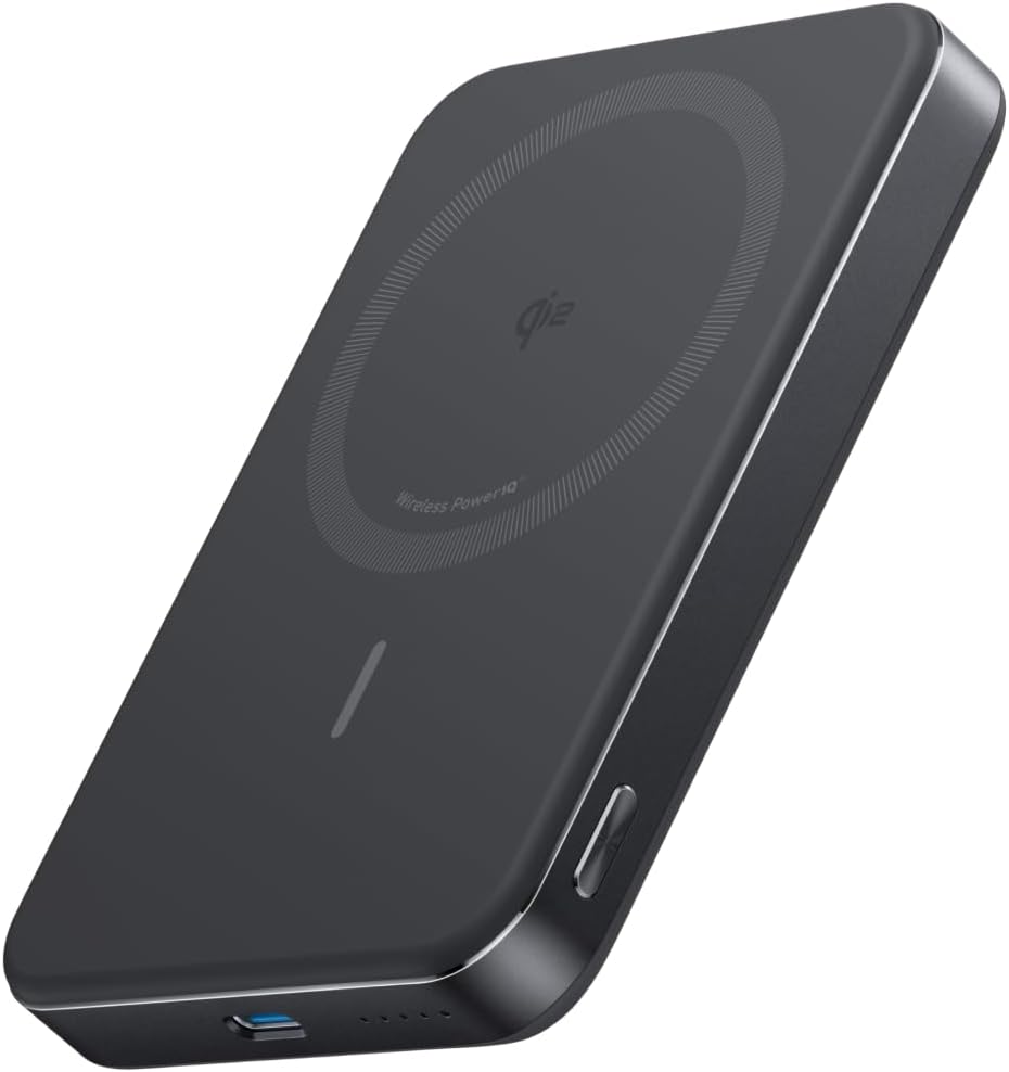 Anker MagGo Power Bank (10000mAh, Slim) Qi2認証 ワイヤレス充電 最大出力15W マグセーフ対応 マグネット式ワイヤレス充電対応 コンパクト 薄型 小型 iP