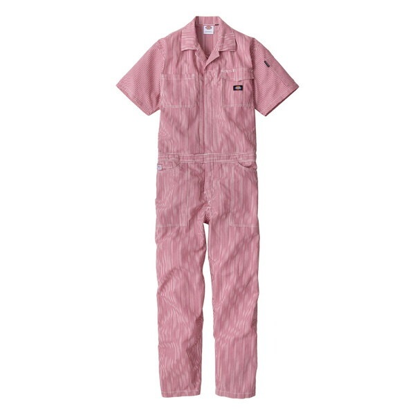 D7102 レッド L ライト ストレッチ ヒッコリー半袖ツナギ