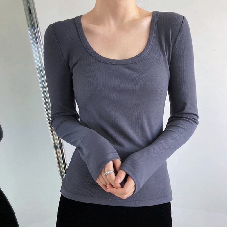 トップス カットソー 袖あり 長袖 Uネック スリム タイト 細身 大人可愛い きれいめ シンプル カジュアル 大人 上品 おしゃれ お洒落 かっこいい 大人女子 こなれ感 無地 春 夏 秋 冬