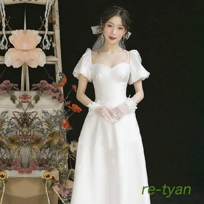 ウェディングドレス白 パーティードレス オフショルダー 露背 演奏会 花嫁ロングドレス 結婚式二次会