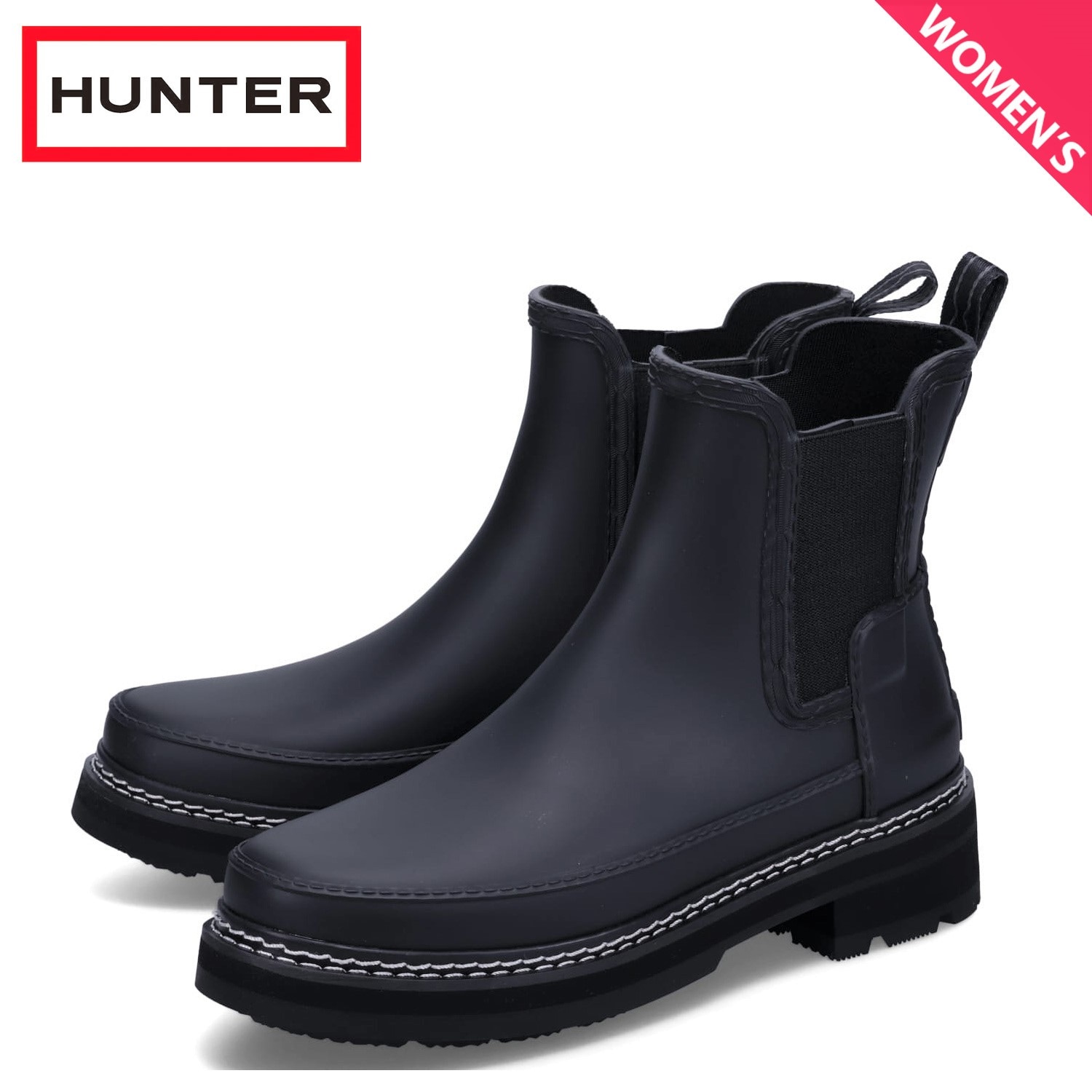 レインブーツ サイドゴアブーツ チェル ウィメンズ インド スティッチ レディース 防水 ブラック 黒 WFS2100RMA