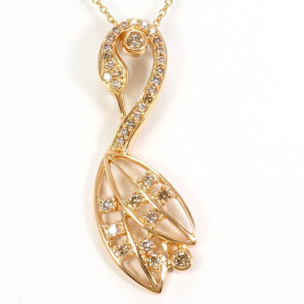 K18 18金 PG ネックレス ブラウンダイヤ 0.35 カード鑑別書 ジュエリー 中古