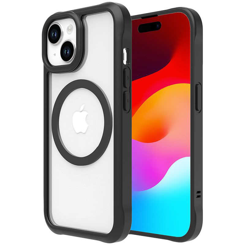 ABSOLUTE TECHNOLOGY　LINKASE AIR / ゴリラガラスiPhoneケース for iPhone 15 MafSafe対応(側面TPU：ブラック)　LKA15610BK