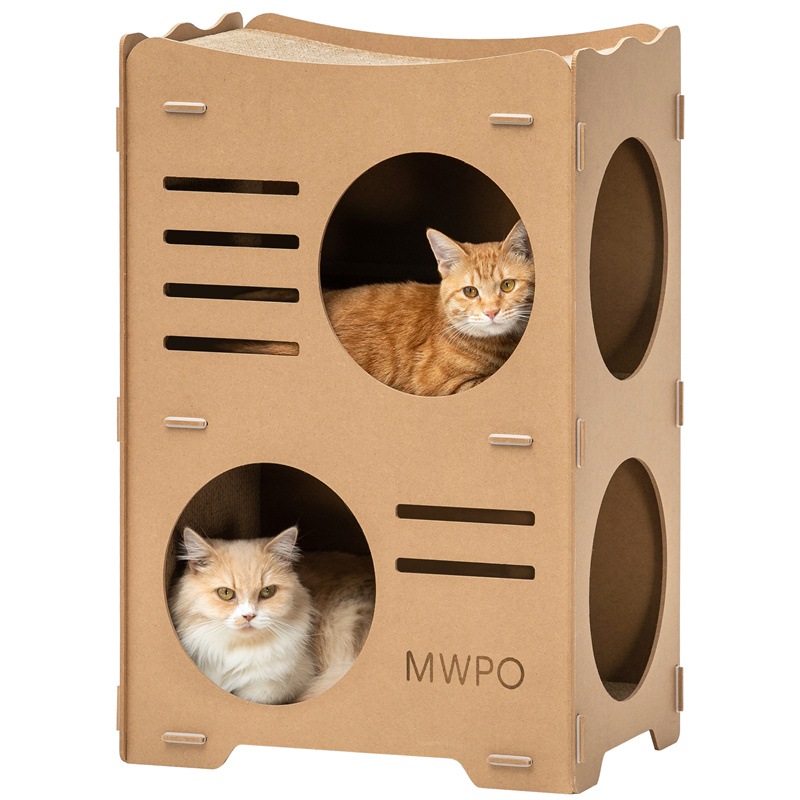 猫用爪とぎ キャットハウス 強度の高い木材（MDF）素材 キャットタワー ダンボールハウス 爪とぎ兼ベッド バリバリボウルタワー 組立簡単 ストレス解消 通気