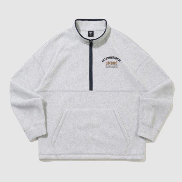 長袖Tシャツ VQA UQ423CFSN1-WMG プラスフリース レタリング ハーフジップアップ WHITE MELANGE