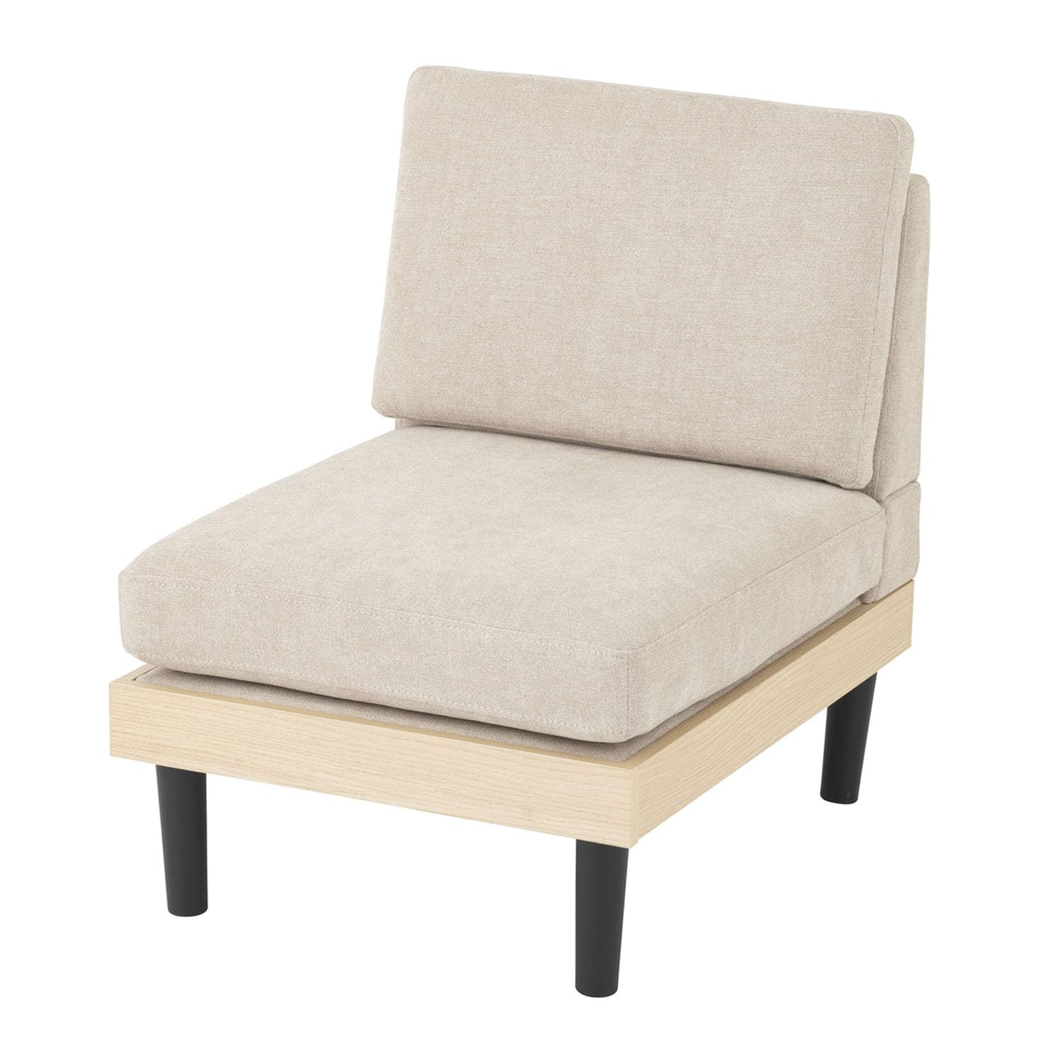 ドウシシャ ウッドフレームユニットソファ 1人掛け ローソファ 1台 ベージュ ポケットコイル 2WAY仕様 肘置きテーブル対応 EUSW-BE 幅54×奥行70×高さ72cm（16cm脚装着時）／5