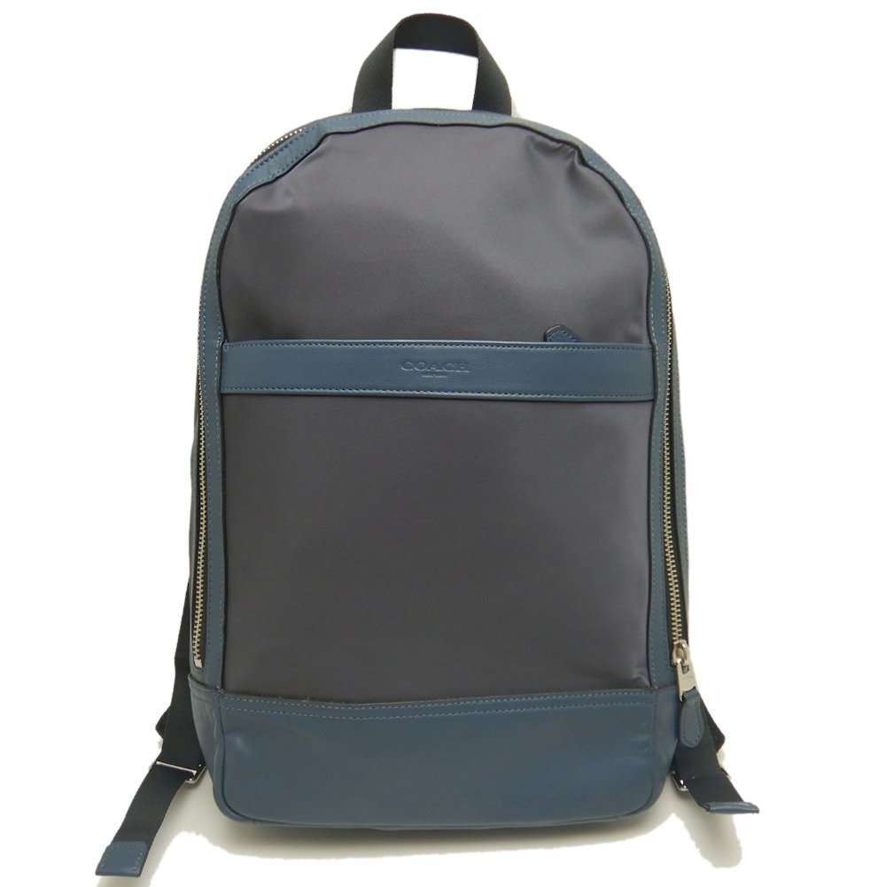 F22371 リュック・バックパック ナイロンxレザー ブルー グレー アウトレット/252863【中古】
