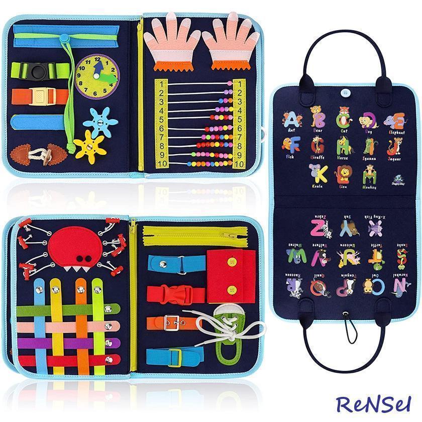 ビジーボード モンテッソーリ おもちゃ お着替えの練習に 知育玩具 指先 動かす 紐通し 靴紐結び ボタン ジッパー 幼児 学習 教育 五感 介護 療育 子ども 発達