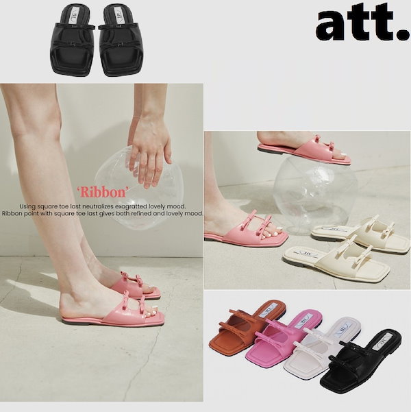 ☆韓国の人気☆【att】☆Ribbon Slid.e☆サンダル☆ ☆韓国の人気☆【att】☆Ribbon Slid.e☆サンダル☆