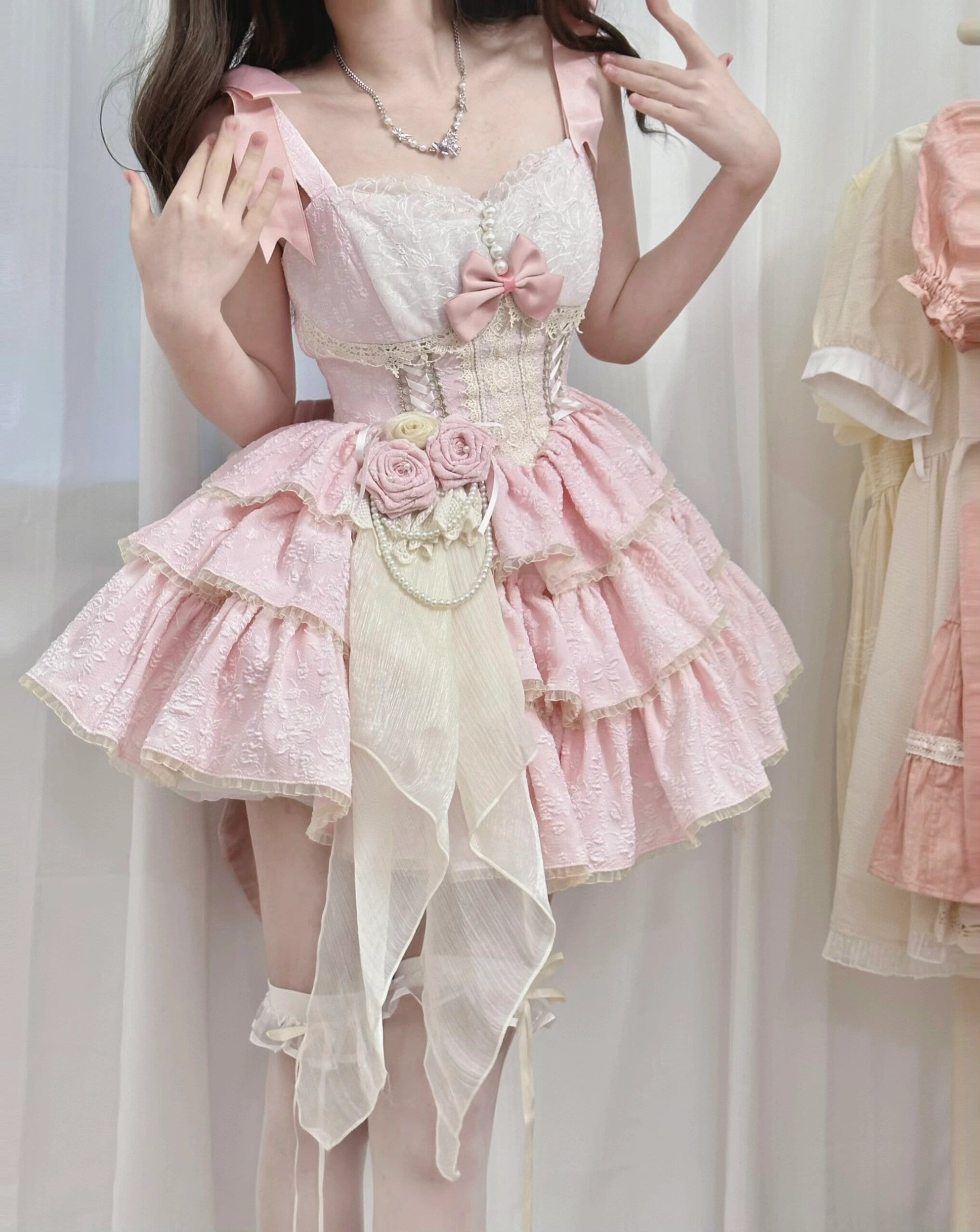 コスプレドレスロリータスカートワンピースピンクロリータバレエスリーピースドッグショートロリータjskドレスバースデードレス